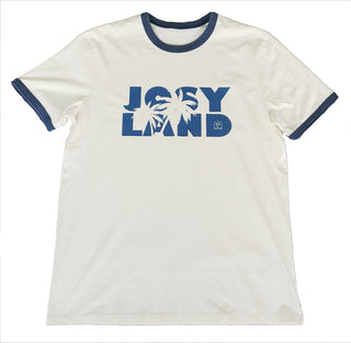 Unisex Ringer-T-Shirt von Josyland mit weißen Rändern und Logo-Print auf der Brust, bequemes T-Shirt aus weichem Material.