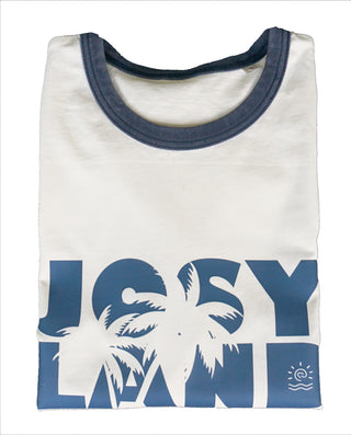 Unisex Ringer-T-Shirt von Josyland, weiß mit rotem Halsausschnitt und Ärmelbündchen, lässiges T-Shirt für Damen und Herren