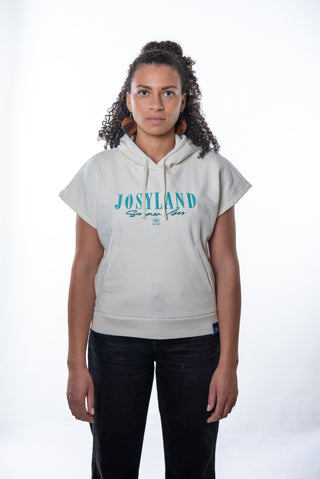 Hoodie für Frauen von Josyland, ärmellos, mit bequemer Passform und stylischem Design, auf dem Model getragen.