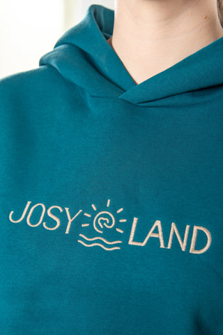 Graues, oversize Unisex-Kapuzensweatshirt von Josyland, bequemes Hoodie mit weicher Kapuze und lässigem Schnitt.
