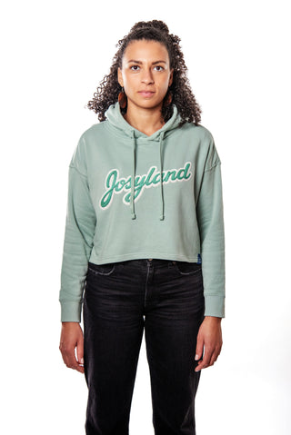 JOSYLAND Damen Cropped Hoodie aus weichem Stoff, schwarze Jacke mit Kapuze und lockerer Passform, modisches Streetwear-Design